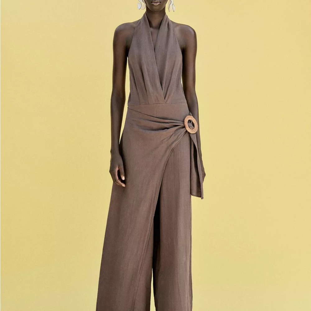 Zara Brown Halter Jumpsuit